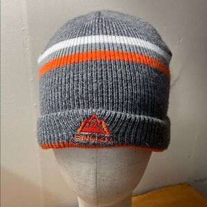 Snozu Gray Beanie with Orange & White Stripes